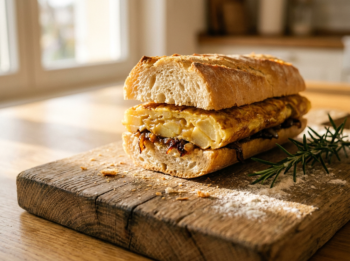Bocadillo de tortilla de patatas con cebolla
